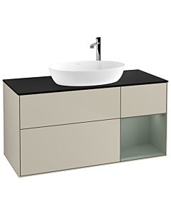 Villeroy und Boch Finion Villeroy und Boch G952GMHH 120cm, plaque de finition noir mat, Emotion, étagères olive laqué mat, Sand Matt Lacquer