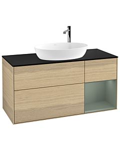 Villeroy und Boch Finion Waschtischunterschrank G952GMPC 120cm, Abdeckplatte black matt, Emotion, Regale Olive matt lacquer, Oak Veneer