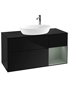 Villeroy und Boch Finion Waschtischunterschrank G952GMPH 120cm, Abdeckplatte black matt, Emotion, Regale Olive matt lacquer, Glossy Black Lacquer
