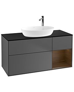 Villeroy und Boch Finion Waschtischunterschrank G952GNGK 120cm, Abdeckplatte black matt, Emotion, Regale Walnut Veneer, Anthracite matt