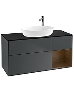 Villeroy und Boch Finion Waschtischunterschrank G952GNHG 120cm, Abdeckplatte black matt, Emotion, Regale Walnut Veneer, Midnight Blue Matt Lacquer