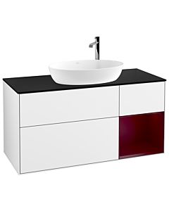 Villeroy und Boch Finion Waschtischunterschrank G952HBGF 120cm, Abdeckplatte black matt, Emotion, Regale Peony matt lacquer, Glossy white lacquer