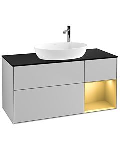 Villeroy und Boch Finion Waschtischunterschrank G952HFGJ 120cm, Abdeckplatte black matt, Emotion, Regale Gold matt lacquer, Light grey matt