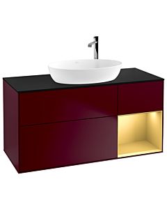 Villeroy und Boch Finion Waschtischunterschrank G952HFHB 120cm, Abdeckplatte black matt, Emotion, Regale Gold matt lacquer, Peony Matt