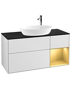 Villeroy und Boch Finion Waschtischunterschrank G952HFMT 120cm, Abdeckplatte black matt, Emotion, Regale Gold matt lacquer, White matt lacquer