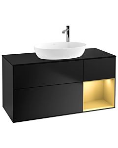 Villeroy und Boch Finion Waschtischunterschrank G952HFPD 120cm, Abdeckplatte black matt, Emotion, Regale Gold matt lacquer, Black matt lacquer