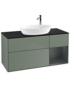 Villeroy und Boch Finion Waschtischunterschrank G952HGGM 120cm, Abdeckplatte black matt, Emotion, Regale Midnight matt lacquer, Olive Matt Lacquer