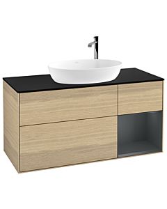 Villeroy und Boch Finion Villeroy und Boch G952HGPC 120cm, plaque de recouvrement noir mat, Emotion, étagères laqué mat Midnight, Oak Veneer