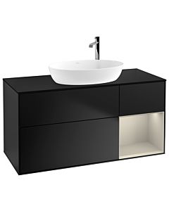 Villeroy und Boch Finion Villeroy und Boch G952HHPD 120cm, plaque de recouvrement noir mat, Emotion, étagères laqué sable mat, laqué noir mat