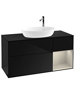 Villeroy und Boch Finion Waschtischunterschrank G952HHPH 120cm, Abdeckplatte black matt, Emotion, Regale sand matt lacquer, Glossy Black Lacquer