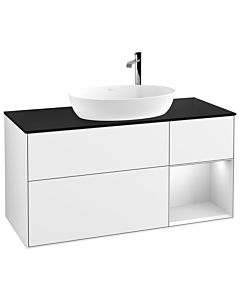 Villeroy und Boch Finion Waschtischunterschrank G952MTGF 120cm, Abdeckplatte black matt, Emotion, Regale White matt lacquer, Glossy white lacquer
