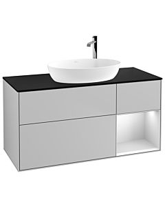 Villeroy und Boch Finion Waschtischunterschrank G952MTGJ 120cm, Abdeckplatte black matt, Emotion, Regale White matt lacquer, Light grey matt
