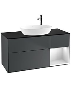 Villeroy und Boch Finion Waschtischunterschrank G952MTHG 120cm, Abdeckplatte black matt, Emotion, Regale White matt lacquer, Midnight Blue Matt Lacquer