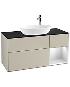 Villeroy und Boch Finion Villeroy und Boch G952MTHH 120cm, plaque de recouvrement noire mate, Emotion, étagères Sand Matt Lacquer blanc mat, Sand Matt Lacquer