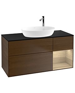 Villeroy und Boch Finion Waschtischunterschrank G952PCGN 120cm, Abdeckplatte black matt, Emotion, Regale Oak Veneer, Walnut veneer