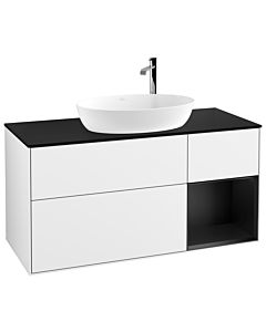 Villeroy und Boch Finion Waschtischunterschrank G952PDGF 120cm, Abdeckplatte black matt, Emotion, Regale Black matt lacquer, Glossy white lacquer