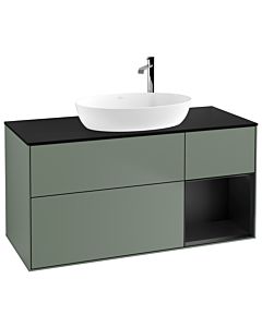 Villeroy und Boch Finion Waschtischunterschrank G952PDGM 120cm, Abdeckplatte black matt, Emotion, Regale Black matt lacquer, Olive Matt Lacquer