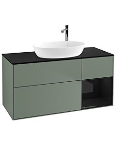 Villeroy und Boch Finion Waschtischunterschrank G952PHGM 120cm, Abdeckplatte black matt, Emotion, Regale Glossy black lacquer, Olive Matt Lacquer