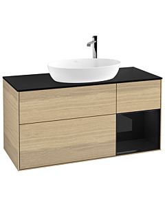 Villeroy und Boch Finion Waschtischunterschrank G952PHPC 120cm, Abdeckplatte black matt, Emotion, Regale Glossy black lacquer, Oak Veneer