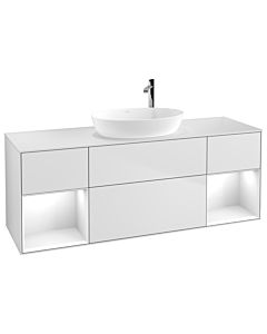 Villeroy und Boch Finion Waschtischunterschrank G981GFMT 160cm, Abdeckplatte white matt, Emotion, Regale Glossy white lacquer, White matt lacquer