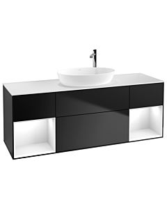 Villeroy und Boch Finion Villeroy und Boch G981GFPD 160cm, plaque de recouvrement blanc mat, Emotion, étagères laqué blanc brillant, laqué noir mat
