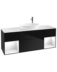 Villeroy und Boch Finion Villeroy und Boch G981GFPH 160cm, plaque de finition blanc mat, emotion, étagères laqué blanc brillant, Glossy Black Lacquer