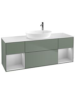 Villeroy und Boch Finion Villeroy und Boch G981GJGM 160cm, plaque de recouvrement blanc mat, Emotion, étagères laqué gris clair mat, Olive Matt Lacquer