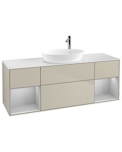 Villeroy und Boch Finion Waschtischunterschrank G981GJHH 160cm, Abdeckplatte white matt, Emotion, Regale Light grey matt lacquer, Sand Matt Lacquer