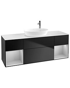 Villeroy und Boch Finion Villeroy und Boch G981GJPD 160cm, plaque de recouvrement blanc mat, Emotion, étagères laqué gris clair mat, laqué noir mat