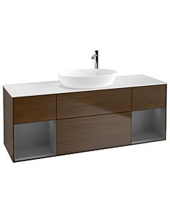 Villeroy und Boch Finion Waschtischunterschrank G981GKGN 160cm, Abdeckplatte white matt, Emotion, Regale Anthracite matt lacquer, Walnut veneer