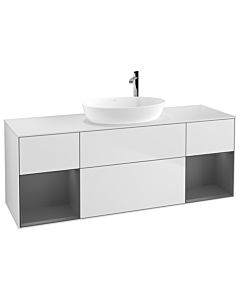 Villeroy und Boch Finion Villeroy und Boch G981GKMT 160cm, plaque de finition blanc mat, Emotion, étagères laqué anthracite mat, laqué blanc mat