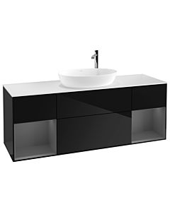 Villeroy und Boch Finion Waschtischunterschrank G981GKPH 160cm, Abdeckplatte white matt, Emotion, Regale Anthracite matt lacquer, Glossy Black Lacquer