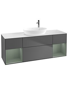 Villeroy und Boch Finion Waschtischunterschrank G981GMGK 160cm, Abdeckplatte white matt, Emotion, Regale Olive matt lacquer, Anthracite matt