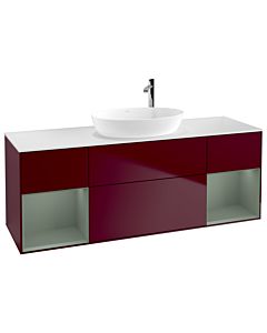 Villeroy und Boch Finion Villeroy und Boch G981GMHB 160cm, plaque de recouvrement blanc mat, Emotion, étagères laqué olive mat, Peony Matt