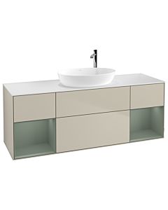 Villeroy und Boch Finion Villeroy und Boch G981GMHH 160cm, plaque de recouvrement blanc mat, Emotion, étagères laqué olive mat, Sand Matt Lacquer