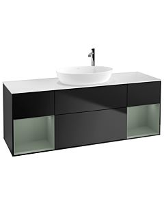 Villeroy und Boch Finion Villeroy und Boch G981GMPD 160cm, plaque de finition blanc mat, Emotion, étagères laqué olive mat, laqué noir mat
