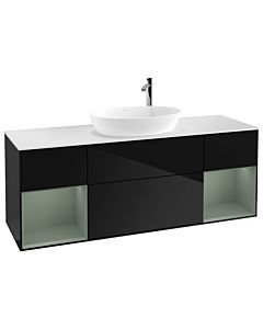Villeroy und Boch Finion Waschtischunterschrank G981GMPH 160cm, Abdeckplatte white matt, Emotion, Regale Olive matt lacquer, Glossy Black Lacquer