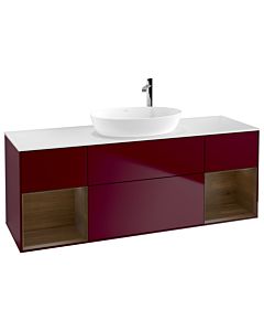 Villeroy und Boch Finion Waschtischunterschrank G981GNHB 160cm, Abdeckplatte white matt, Emotion, Regale Walnut Veneer, Peony Matt