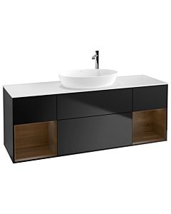 Villeroy und Boch Finion Villeroy und Boch G981GNPD 160cm, plaque de finition blanc mat, Emotion, étagères Walnut Veneer , laqué noir mat