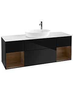 Villeroy und Boch Finion Villeroy und Boch G981GNPH 160cm, plaque de recouvrement blanc mat, emotion, étagères Walnut Veneer , Glossy Black Lacquer