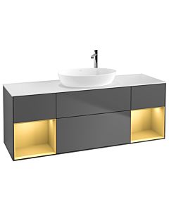 Villeroy und Boch Finion Villeroy und Boch G981HFGK 160cm, plaque de recouvrement blanc mat, Emotion, étagères laqué or mat, anthracite mat