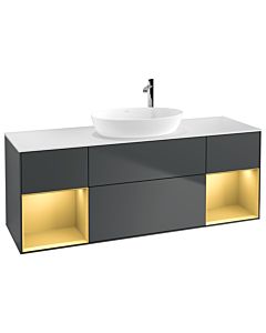 Villeroy und Boch Finion Waschtischunterschrank G981HFHG 160cm, Abdeckplatte white matt, Emotion, Regale Gold matt lacquer, Midnight Blue Matt Lacquer