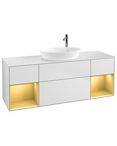 Villeroy und Boch Finion Villeroy und Boch G981HFMT 160cm, plaque de recouvrement blanc mat, Emotion, étagères laqué or mat, laqué blanc mat