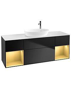 Villeroy und Boch Finion Waschtischunterschrank G981HFPD 160cm, Abdeckplatte white matt, Emotion, Regale Gold matt lacquer, Black matt lacquer