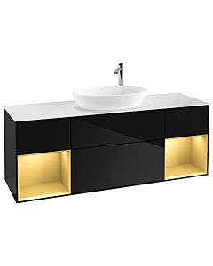Villeroy und Boch Finion Waschtischunterschrank G981HFPH 160cm, Abdeckplatte white matt, Emotion, Regale Gold matt lacquer, Glossy Black Lacquer