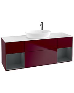 Villeroy und Boch Finion Villeroy und Boch G981HGHB 160cm, plaque de recouvrement blanc mat, Emotion, étagères Midnight laqué mat, Peony Matt