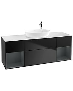 Villeroy und Boch Finion Villeroy und Boch G981HGPD 160cm, plaque de recouvrement blanc mat, Emotion, étagères Laque mate minuit, Laque noire mate