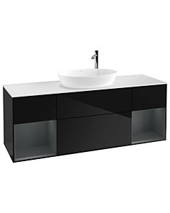 Villeroy und Boch Finion Villeroy und Boch G981HGPH 160cm, plaque de recouvrement blanc mat, Emotion, étagères laqué mat Midnight, Glossy Black Lacquer