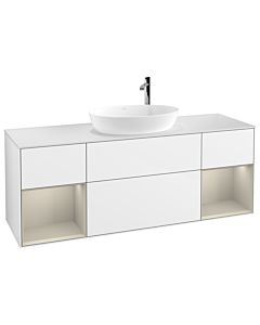 Villeroy und Boch Finion Waschtischunterschrank G981HHGF 160cm, Abdeckplatte white matt, Emotion, Regale sand matt lacquer, Glossy white lacquer