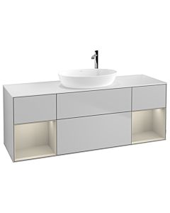 Villeroy und Boch Finion Waschtischunterschrank G981HHGJ 160cm, Abdeckplatte white matt, Emotion, Regale sand matt lacquer, Light grey matt